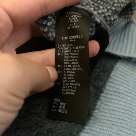 The Kooples Blue Colorblock Wool & Alpaca Sweater Women Pullover 1/SMALL - Picture 7 of 9
